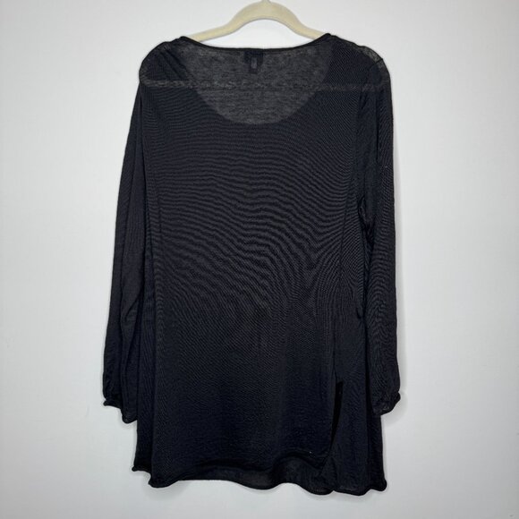 Eileen Fisher Black Italian Yarn Long Sheer Top Womens Plus 2X Linen Nylon Scoop - Picture 3 of 9